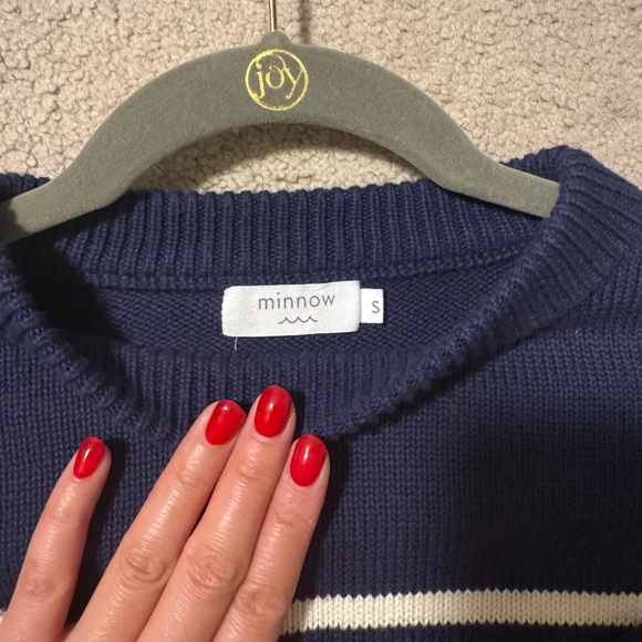 Minnow - women's navy and cream stripe knit sweater - Picture 5 of 5